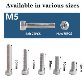 huruirui M5 150pcs Screws Nuts Set 304 Stainless Steel Rustproof Machine Screws Assortment Kit Allen Screws
