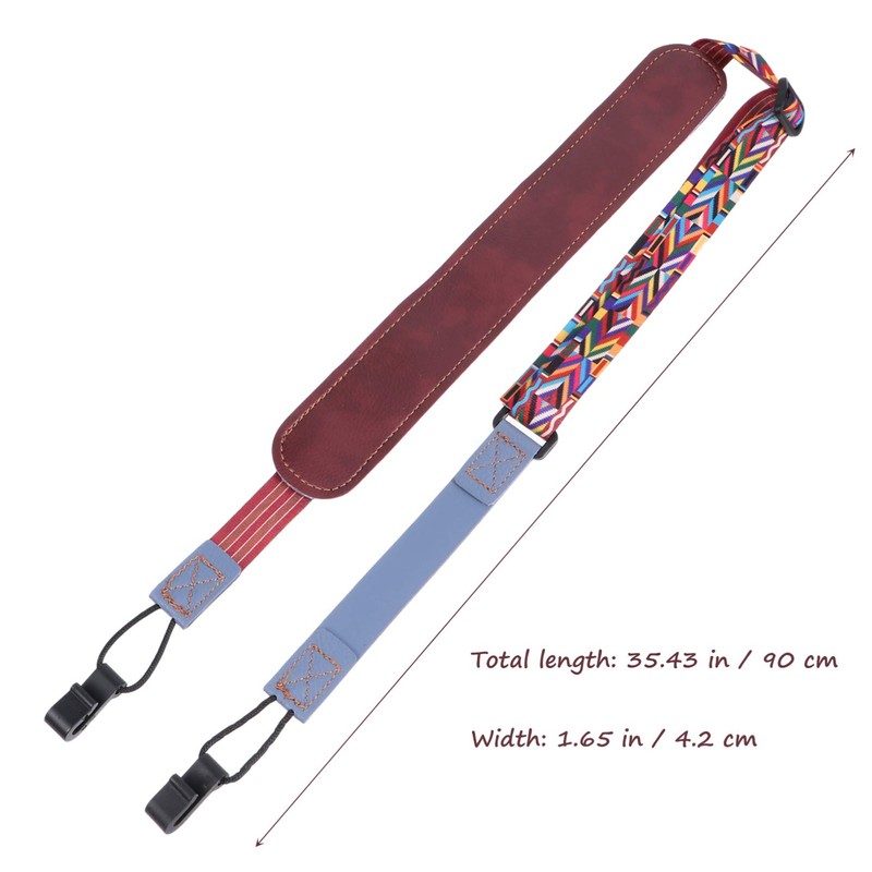 EXCEART Ethnic Style No Drilling Ukulele Strap Adjustable Double J