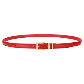 VONMELLI Leather Thin Belt for Women, Red Women's Skinny Belt Ladies Belt for Jeans Dress with Gold Buckle M