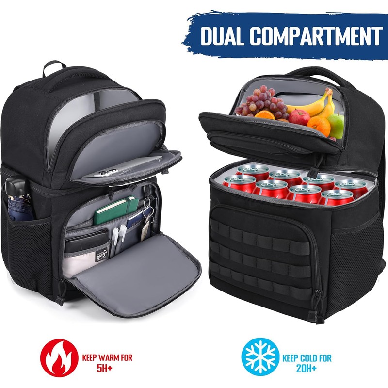 MOZETO Lunch Backpack for Men, Tactical Inspired Double Deck Cooler