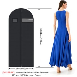 2 Pack Garment Bags Dustproof Garment Covers with Clear Window and Pocket Foldable Clothes Covers with Zip Waterproof Hanging Storage Bags for Suits Shirts Dresses Coats (60X152CM)