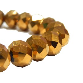 20 Czech Crystal Glass Beads, 8 mm x 6 mm, Fire-Polished Gold Brown Faceted Rondelle Glass Beads, Fire Polished Beads for Threading, for DIY Jewellery Making X51