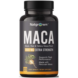 Natgrown Organic Maca Root Powder Capsules 1500 mg with Black + Red + Yellow Peruvian Maca Root Extract Supplement for Men and Women - Vegan Pills