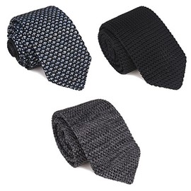 Dizegn Men's Knitted Ties, Set of 3, Striped, Plain, Dots, Suit Tie, Stylish, Business, Casual, Washable