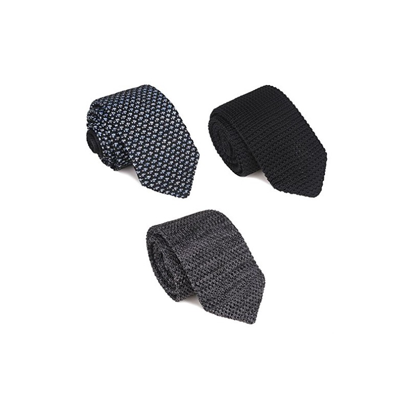 Dizegn Men's Knitted Ties, Set of 3, Striped, Plain, Dots,