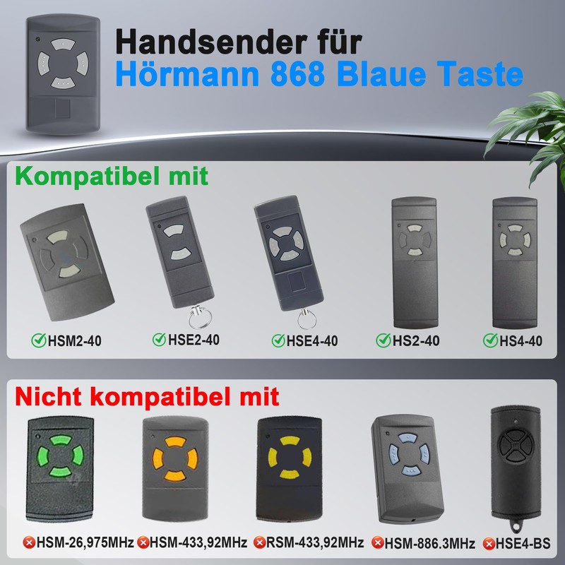 40.685 MHz Garage Door Opener Handheld Transmitter for Hörmann HSM4-40