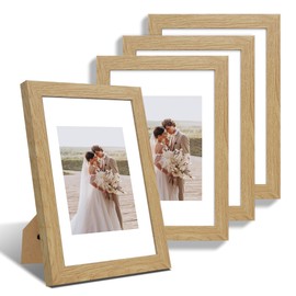 Hongkee 8x12 Picture Frame Set of 4, Made of Glass and Natural Oak Wooden Frame - Display 6x8 Picture with Mat or 8 x 12 Poster Without Mat, 8 by 12 Photo for Wall or Tabletop