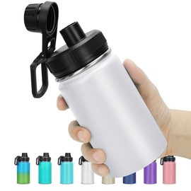 Milifox 12 oz Insulated Water Bottle, Double Wall Vacuum Insulated Stainless Steel Water Bottles - Wide Mouth Leakproof BPA Free Water Bottle with Chug Lid, 18 Hours Cold and 8 Hours Hot(White)