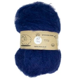 Carded Wool for Felting, Needle Felting Wool, Wool Batt, Craft Wool, Single Shade (Group C), 100 Grams 3.5 Oz (Navy (87))