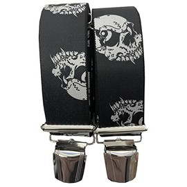 EDERER Skull Trouser Straps Unisex 4 Strong Metal Clips 35 mm Wide 110 cm Long Party Fancy Dress Carnival Skull Black ST-022, black