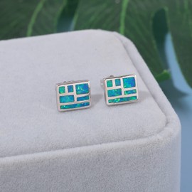 Lasidor Square Stud Earrings for Women Men 14K White Gold Plated Tiny Stud Earrings Blue Fire Opal Stud Earrings Hypoallergenic Fashion Jewelry