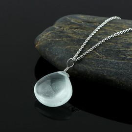 CRYSTALIS Natural Aquamarine Gemstone Pendant Necklace, High Grade Polished Onion Crystal, Chakra Healing Cabochon, Gift Giving Women Jewelry, Dainty 925 Sterling Silver Chain 18 inch