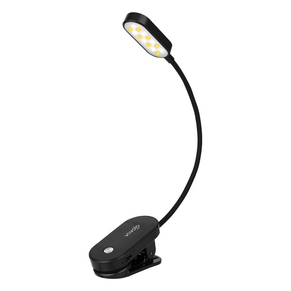 VAVOFO Rechargeable Book Light, 14 LEDs Eye Care Clip On Amber Reading Light for Bookworms Reading in Bed with 9 Colors 9 Brightness(Black)