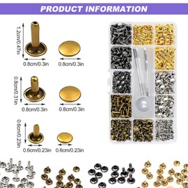 180 Sets Leather Rivets, 3 Sizes Double Cap Leather Rivet Kit Tubular Metal Studs Rivets with Fixing Tool Kit for Clothes Bag Making
