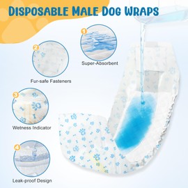 Dog Diapers Male 80 Count Belly Bands for Male Dogs M, Male Dog Diapers Disposable with Wetness Indicator Adjustable Male Dog Wraps Super Absorbent Leak-Proof for Incontinence Marking - Blue
