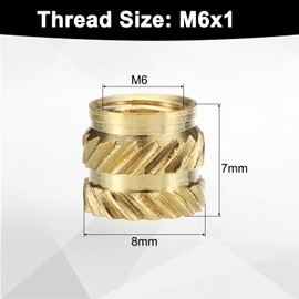 QUARKZMAN Pack of 50 M6 Threaded Inserts Brass Heat Set Insert M6 x 7 mm, OD 8 mm Knurled Insert Nuts, 3D Printing Brass Nuts Female Threaded Inserts Nuts