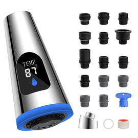 Hibbent Pull Down Kitchen Faucet Head Replacement, 4 Function LED Temperature Display Sink Spray Nozzle with 15 Adapters, Compatible with Moen, American Standard, Delta, Kohler Faucets, Chrome