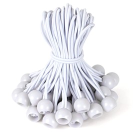Akicderu Elastic Bands with Ball, Rubber Tensioner with Ball, Tarpaulin Tensioner with Ball, Tent Rubbers Expander Loops, Rubber Loops for Tarpaulins, Tent, Banner, Net, Gazebos (White, 12 cm, 50)
