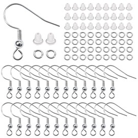 TOAOB 50 x Earring Hooks, 18 x 19 mm with Ball and Coil and 50 x 4 mm Open Jump Rings for DIY Earrings, Jewellery Making