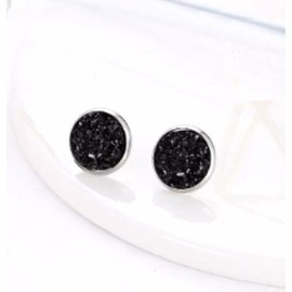 Handmade Druzy Earrings Black Sparkly Stud Earrings Stone Stainless Steel