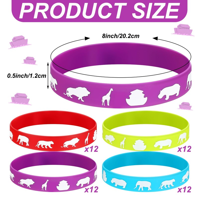 Tondiamo 48 Pcs Noah's Ark Rubber Bracelets Bulk Christian Rubber
