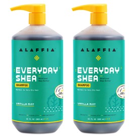Alaffia EveryDay Shea Shampoo, Gentle Cleansing Shampoo for Normal to Dry Hair, Made with Fair Trade Unrefined Shea Butter, No Parabens or Phthalates, Vanilla Mint, 2 pack - 32 Fl Oz Ea