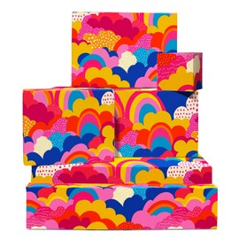 Girls Birthday Wrapping Paper - Colourful Clouds - 6 Sheets Of Gift Wrap For Women - For Hen Do Anniversary Holiday - Comes With Stickers - Recyclable - By Central 23