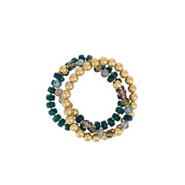 DAUPLAISE Jewelry 3 Row Beaded Stretch Bracelet, Accessory for Women, Adjustable and Stylish, Gold-Tone