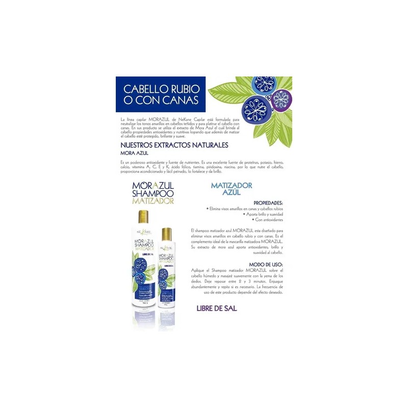 Shampoo Matizador Mora Azul Nekane 960 G Rubios Canas