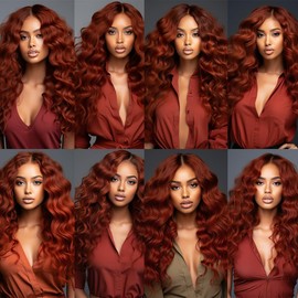 QEUOPE Color 33 Auburn Deep Wave Bundles Human Hair Copper Red Deep Curly Wet and Wavy Bundles Double Weft Brazilian Hair Extensions Silky and Soft for Women (30 30 30 inch 3 Bundles)