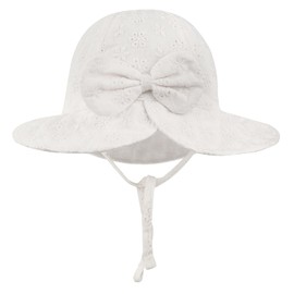 INSPUTOL Baby Girls Sun Hat Cotton Bucket Hat with Embroidered Flowers and Bow Wide Brim Summer Cap for Infant Toddler, Pink (1-2 Years), Unit size