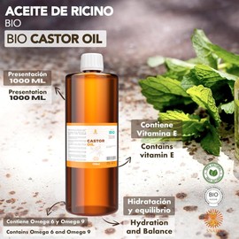 Snadi - Reines BIO Rizinusöl | 1 Liter | Kaltgepresst | Antioxidativ, Anti-Aging | Feuchtigkeitsspendend für Trockene Haut, Körper und Haare | Fördert Wimpern- und Bartwachstum | Ökologisch