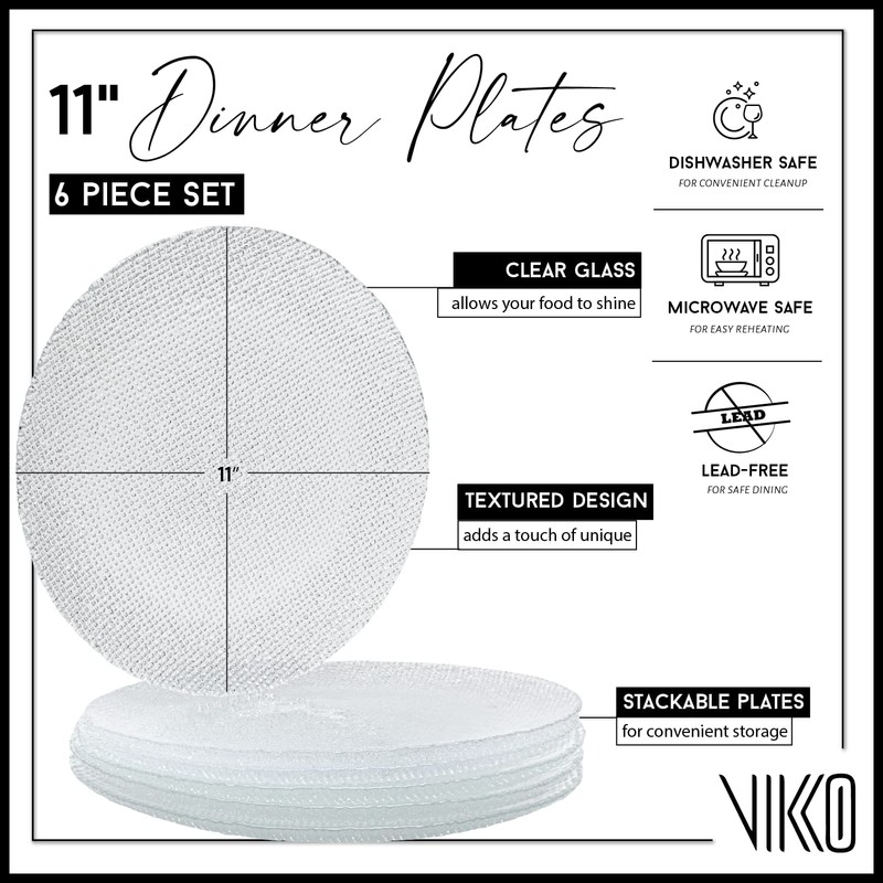 Vikko Salad Plate, Set of 6 Glass Plates, Dinner Plate,
