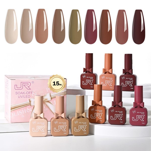 JR 9 Colors 0.5oz Gel Nail Polish Set Bow Bottle