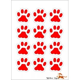 Sticker Tiger Small RED Paw Prints Sheet of 12 - Window Bumper Laptop Sticker