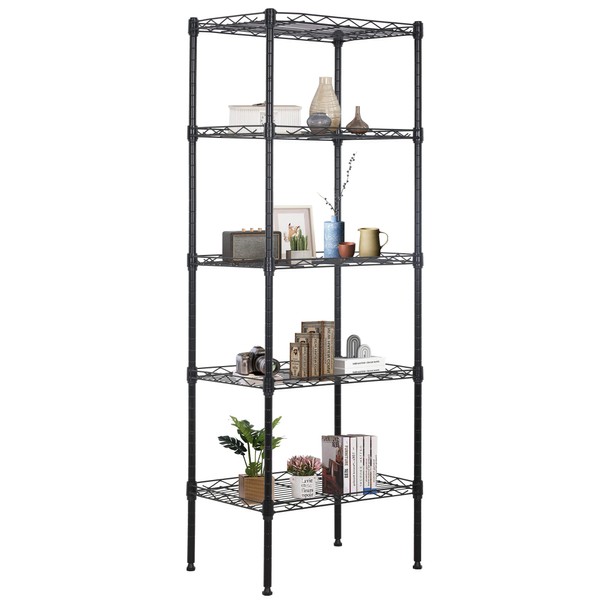 FDW 17L x 12W x 48H Wire Shelving 5 Tier Adjustable Metal Shelves NSF Pantry Shelves Storage Rack Shelving Units for Kitchen Garage Small Places Commercial,Black