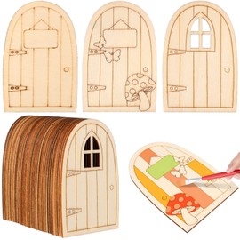 Toddmomy Unpainted Mini Wooden Fairy Doors to Paint, 36Pcs Unfinished Wood Miniature Doors Blank Fairy House Doors Mini Fairy House Unpainted Doors DIY Craft Embellishments