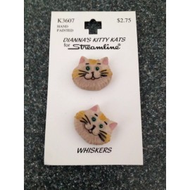 JHB 1 PKG DIANNA’S KITTY KATS 3D BUTTONS 2 CAT HEAD BUTTONS CAT HEADS WHIMSICAL CAT