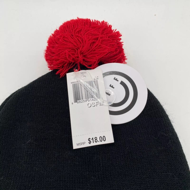 Neff Unisex Cuffed Winter Hat with Pom Warm Solid Black