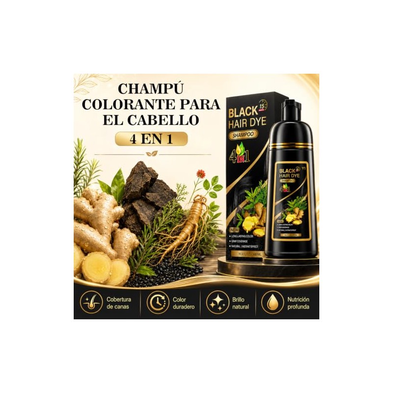 Hair Dye Shampoo 4 en 1 Fórmula Suave Ingredientes Naturales