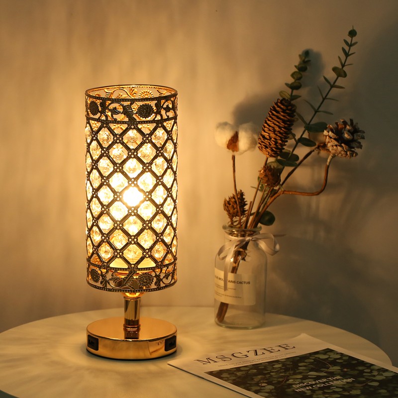 Tomshine Crystal Bedside Table Lamp Decorative Desk Light with Dual