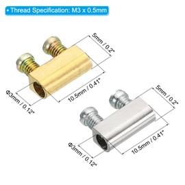 PATIKIL 50pcs M3 Double Hole Wire Rope Cable Clamp with 3.0mm Line Hole End Screw Stopper Gold Tone Silver Tone