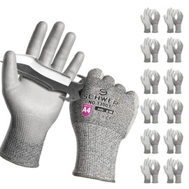 Schwer 12 Pairs ANSI A4 Cut Resistant Work Gloves, Cut Proof Gloves with PU Coating, Used for Metal Fabrication, WoodWorking, Construction, Non Slip, Durable, M, CR13001