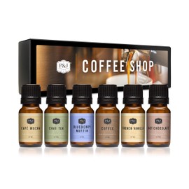 P&J Trading Fragrance Oil Coffee Shop Set | Coffee, Café Mocha, Chai Tea, Hot Chocolate, Blueberry Muffin, French Vanilla Candle Scents for Candle Making, Freshie Scents, Soap Making Supplies
