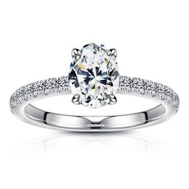 SMILEST 1.5 CT Oval Moissanite Engagement Rings, D Color VVS1 Clarity Lab Created Moissanite Ring 18K White Gold Vermeil Moissanite Side Stone Wedding Rings for Women Mom Wife Gifts Valentine's Day,