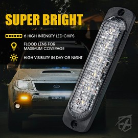 Xprite 10PCS LED Emergency Strobe Lights, Amber 12-LED Surface Mount Flashing Strobe Lights, Sync Feature Ultra Slim Grill Light for Off-Road Vehicles ATV SUV Trucks Cars