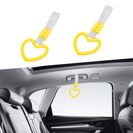 Augeny 2PCS Ring Heart Shaped Car Hand Straps, Cute Rear Bumper Warning Rings Drift, Warning Loops for Car Interior Decor (Yellow & Silver)