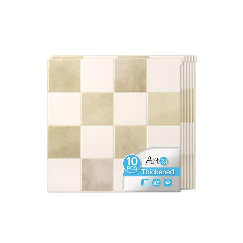 Art3d 10-Pack Heavy-Duty Peel and Stick Backsplash, 12x12 Inch Self-Adhesive