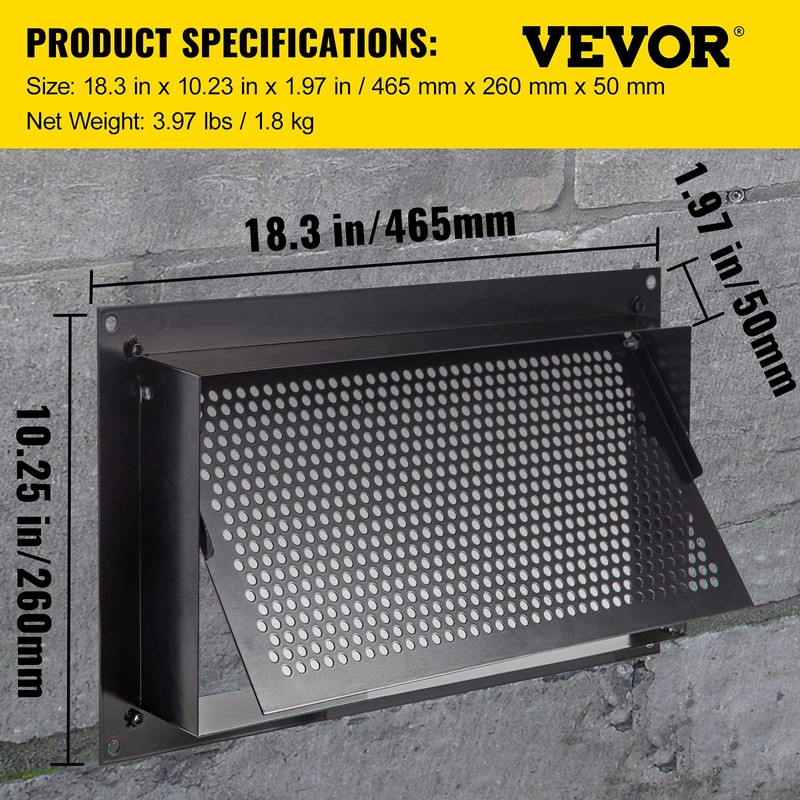 VEVOR Crawl Space Flood Vent, 8" Height x 16" Width