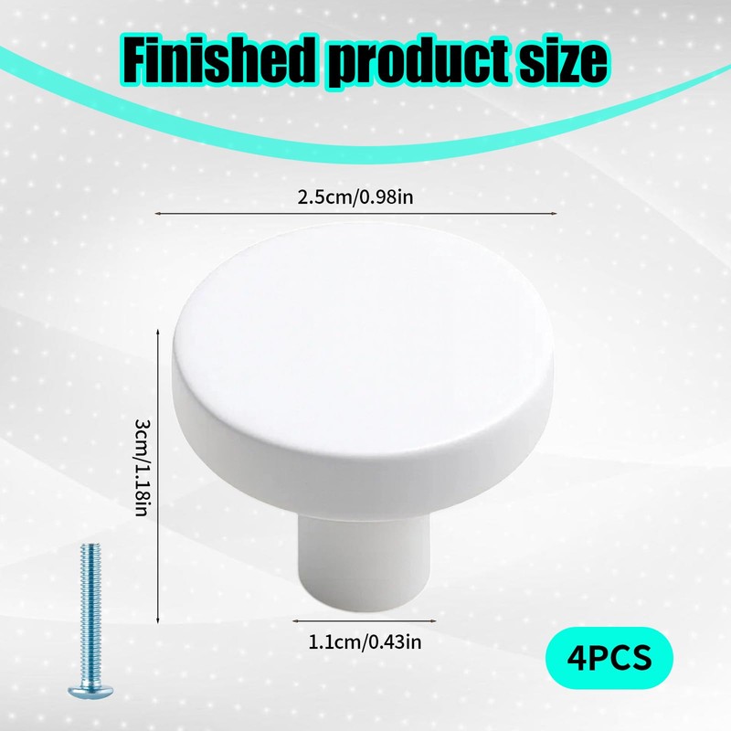 YREYBN White Cupboard Knobs, 4-Pack Small Drawer Knobs for Kitchen